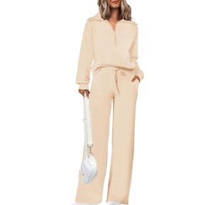 Conjunto Deportivo Rosa para Mujer, Color Sólido, Manga Larga, Media Cremallera, Casual, Transpirable, Corte Holgado, Cintura con Cordón, para Primavera - Product Image 4