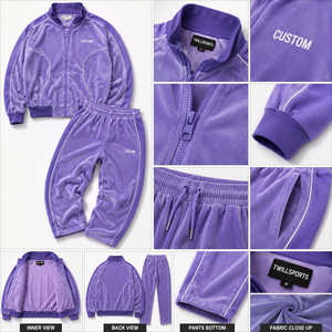 Conjunto Deportivo Personalizado de Forro Polar Morado, Cierre Completo, Cuello Alto, Unisex, Informal, para Otoño, Transpirable, Color Sólido, con Bolsillos Laterales - Product Image 5