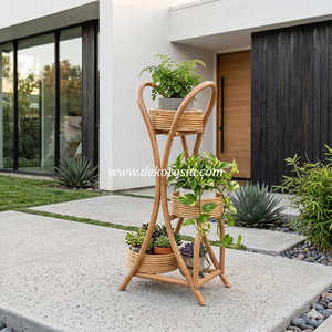 Eco-Friendly Rattan 3-Tier Plant <b>Stand</b> with <b>Corner</b> Shelf for Indoor/Outdoor Garden and Home Decor Flower Pot Display - Product Image 3