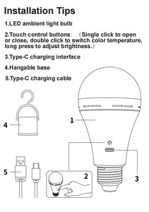 <span class=keywords><strong>Ampoule</strong></span> led usb rechargeable 7W <span class=keywords><strong>ampoule</strong></span> e27 rechargeable avec télécommande - Product Image 5