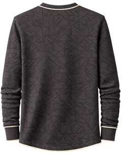 <b>Mens</b> Black Geometric Printed <b>Henley</b> Pullover Sweatshirt Long Sleeve French Terry Regular Fit Casual <b>Top</b> For <b>Men</b> Winter Wear New - Product Image 2