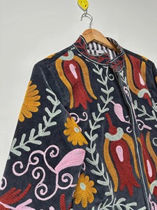 Veste en velours brodée bohème à manches longues, col mandarin, motif floral, grande taille, vêtements d'automne pour femmes - Product Image 3