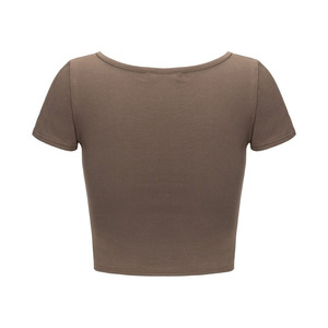 เสื้อครอปแขนสั้นคอกลมสีพื้นสำหรับผู้หญิง ทรงเข้ารูป ยืดหยุ่น สวมใส่สบาย เหมาะกับทุกโอกาส แฟชั่นฤดูร้อน สไตล์สตรีทแวร์ - Product Image 4