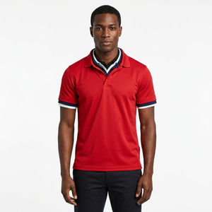 Polo de Manga Corta de Punto para Hombre, Color Sólido, Corte Regular, Negro, Blanco, Azul Marino, Rojo - Product Image 3