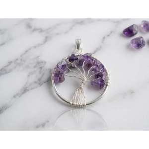 Handmade Natural <b>Amethyst</b> Crystal Tree of Life Pendant Circle Design Gemstone Jewelry Wholesale From India - Product Image 1