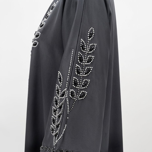 Abaya noire en satin pour femme, col montant, manches longues, longueur ras du sol, robe modeste, couleur unie, toutes saisons, tissu tissé - Product Image 4