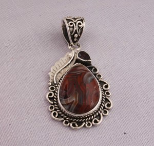 Colgante de Jaspe Rojo Natural, Joyería de Plata de Ley 925, Colgante de Piedra Preciosa Roja Terrosa, Collar de Jaspe Ovalado de Estilo Vintage para Mujer - Product Image 2