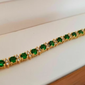Pulsera de Tenis Vintage con Moissanita Verde de Corte Redondo, Plata de Ley 925, Chapada en Oro Amarillo, 16 g, Joyería de Lujo para Hombre - Product Image 1