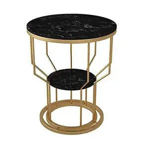 Modern <b>Round</b> Wood <b>Top</b> Metal Base Coffee <b>Table</b> Contemporary Design for Living Room Furniture Decorative Center <b>Table</b> - Product Image 2