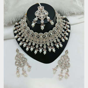 Juego de Collar de Diseño Jewelemarket con Piedras Austriacas Brillantes y Perlas, Joyería Fina-10575395BLP - Product Image 1