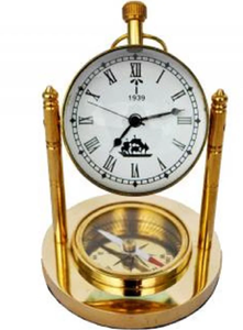 Antique Style Retro Vintage Brass Table Clock with Compass <b>Classic</b> Metal Desk Clock Quartz Movement Home Decoration - Product Image 3