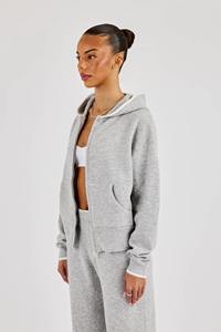 Ensemble de survêtement personnalisé pour femme, sweat à capuche court zippé et pantalon taille haute, gris, décontracté, loungewear, sportswear, vente en gros OEM - Product Image 3