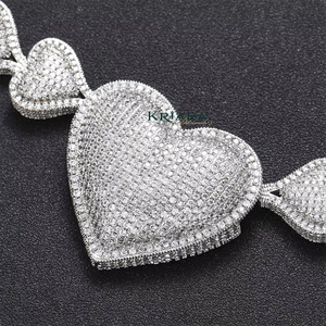 Heart Shape Lab Grown Diamond Necklace 925 <b>Silver</b> Rhodium Plated Link <b>Chain</b> Statement Jewelry for Women Wedding Luxury - Product Image 3
