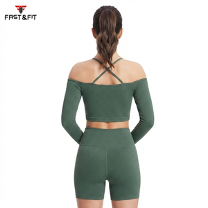 Conjunto Deportivo de Verano para Mujer, Top Deportivo y Pantalones Cortos por Encima de la Rodilla, 2 Piezas, Sólido, Impermeable, de Secado Rápido y Transpirable - Product Image 5
