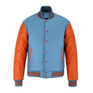 Chaqueta Varsity para Hombre, Azul y Naranja, con Bloques de Color, Ecológica, Estilo Urbano, Cuello Alto de Lana/Cuero, Abrigo Casual de Invierno, Corte Regular - Product Image 5