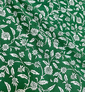 Eco-Friendly Green Floral Vine Hand Block Print Cotton <b>Fabric</b> Indian Sanganeri Botanical Fashion Accessories Bags Boys Girls - Product Image 4