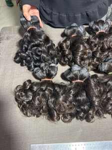 Lot de mèches de cheveux humains 100% indiens Remy, bouclés et ondulés, couleur noir naturel, vierges, soyeux, doux, épais et pleine densité - Product Image 2