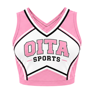 Haut court de cheerleading sans manches pour femme, rose clair, blanc, noir, col en V, pour performance athlétique, uniforme d'équipe, compétition - Product Image 1