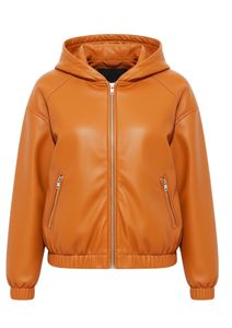 Survêtement à capuche en similicuir orange pour femme, coupe ample, pantalon de jogging ajusté - Product Image 2