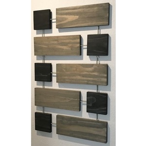 Vente en gros de panneaux muraux en bois abstraits nordiques, cadre en métal, sculpture murale géométrique 3D, décoration murale pour la maison, le bureau, l'hôtel - Product Image 1