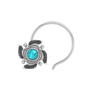 Pendiente de Nariz con Turquesa en Forma Redonda de Plata de Ley 925, Estilo Indio, para Mujeres y Niñas - Product Image 3