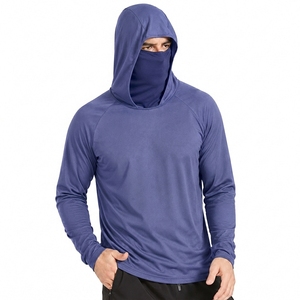 เสื้อเชิ้ตแขนยาวมีฮู้ดสำหรับผู้ชาย UPF 50 สีม่วงล้วน ผลิตจากโพลีเอสเตอร์ เหมาะสำหรับตกปลา - Product Image 2
