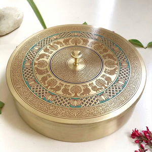 Indian Handmade Brass Decorative <b>Box</b> With Lid Etched Mandala Art Round Trinket Holder For Jewelry Coins And <b>Keepsakes</b> - Product Image 6