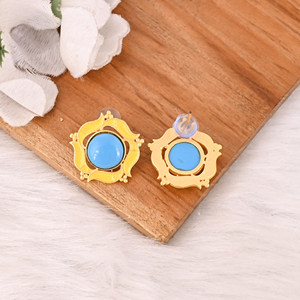 Natural Sleeping Beauty <b>Turquoise</b> Gemstone <b>Stud</b> <b>Earrings</b> Gold Plated Brass Bezel Setting Fashion Jewelry for Women - Product Image 5