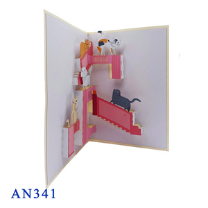 Viet Craft Best Seller Handicraft <b>Paper</b> Gift Bag Custom Design Cartoon Cats on Stairs Pop up Card Digital Printing - Product Image 4