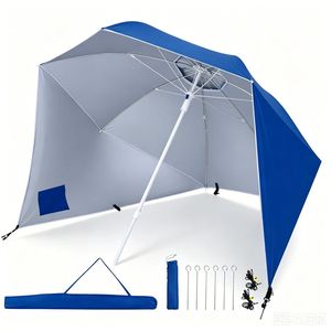 Ombrellone da Spiaggia Portatile 2-in-1 in Tessuto Oxford con Rivestimento Argento UPF 50+, Tettoia Ventilata Antivento e Pannelli Laterali con Ancoraggio per Sabbia - Product Image 1
