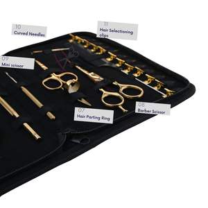 Juego de herramientas para extensiones de cabello Gold Microlink con alicate de crimpado de microanillos, aguja de engarce, peine de cola de rata y anillo separador de mechas - Product Image 4