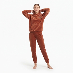 Trendy Custom Velvet Two Piece Set Women's Regular Fit <b>Velour</b> <b>Tracksuit</b> Hooded Hoodie Kangaroo Pocket Jogger Pants Winter Wear - Product Image 6