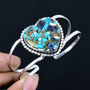 Blue Copper Turquoise Gemstone Jewelry Heart Shape Stone Bangle Elegant Stylish Gift For Women Handmade Jewelry - Product Image 1