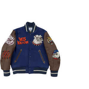 Unisex Varsity <b>Jacket</b> Blue Brown Crew Neck Regular Fit Spring Windproof Waterproof Animal Print <b>Fleece</b> <b>Lined</b> - Product Image 2