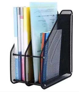 Organisateur de dossiers de bureau en maille métallique noire à 2 compartiments - Parfait pour organiser les documents du bureau et de l'école - Product Image 1
