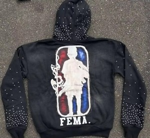 Vente en gros de sweats à capuche personnalisés pour hommes, effet délavé à l'acide, avec strass, 100% coton molletonné, streetwear, fabricant OEM ODM - Product Image 6