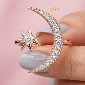 Moon Star Lab Diamond 14K GOLD Open <b>Ring</b> Celestial Womens <b>Adjustable</b> <b>Ring</b> - Product Image 2