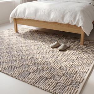 Tapis de sol moderne exclusif en laine tissée à la main, couleur unie crème beige, à boucles, antidérapant, léger, profil bas, pour la maison - Product Image 2
