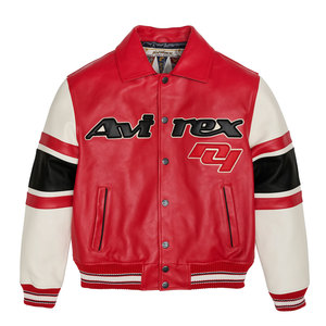 เสื้อแจ็คเก็ตหนัง Avirex คุณภาพสูงสำหรับผู้ชาย ดีไซน์ปกพับได้ ติดกระดุมแบบสั่งทำพิเศษ - Product Image 2