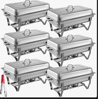 Ensemble de 6 réchauds circulaires de buffet en acier inoxydable 201 de qualité supérieure, capacité 150L, chauffage à la vapeur, contrôle de la température