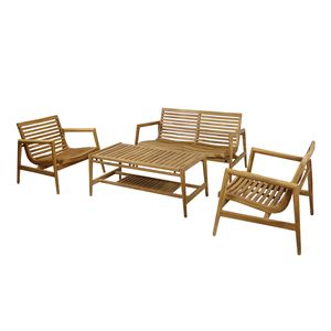Modern Teak Wicker Outdoor <b>Sofa</b> Set PE Waterproof Quick-Dry Cushion Durable <b>Garden</b> Villa Living Room Gym Hotel Park Use - Product Image 1