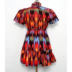 Vestido Mini de Mujer 100% Algodón Tejido, Cuello en V, Manga Corta, Cintura Alta, Corte en A, Estampado Floral Digital, Lavable, Transpirable, para Oficina - Product Image 6