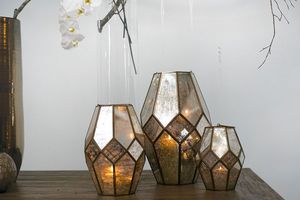 Diamond Shape Mercury Glass <b>Lantern</b> With <b>Gold</b> Frame For Home Decoration - Product Image 5