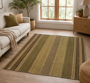 Hand Woven Natural Jute Area <b>Rug</b> Striped Flat Weave Low Pile Boho <b>Rustic</b> Farmhouse Living Room Bedroom Floor <b>Rug</b> - Product Image 1
