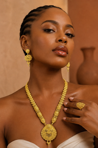 African Bridal Gold Plated <b>Statement</b> <b>Necklace</b> Earrings Set for Women Nigerian Wedding Traditional Jewelry - Product Image 3