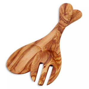 Juego de Servidores de Ensalada de Madera de Olivo Premium Hechos a Mano, Ecológicos, Tallados a Mano, con Diseño Único para el Hogar y Restaurantes - Product Image 1