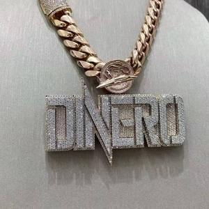 Custom VVS Moissanite Pendant Men Hip Hop Iced Out Diamond 925 Silver Moissanite <b>Name</b> <b>Chain</b> Letter Pendant Initial Necklace - Product Image 2