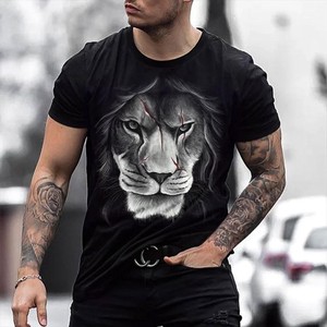 <b>Men's</b> White Short Sleeve Round Neck Heavyweight Streetwear T-Shirt with Digital Printing Regular Fit Cotton Jersey Fabric - Product Image 3