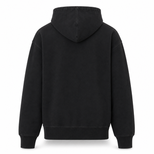 Sudadera con capucha para hombre, negra lavada, de peso pesado, corte regular, cuello alto, hombros caídos, forro polar de poliéster/algodón, con bolsillo, al por mayor - Product Image 2