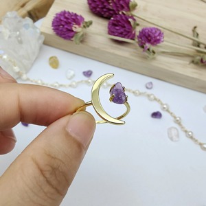 925 Sterling Silver Raw Amethyst <b>Moon</b> <b>Ring</b> Natural Rough Crystal Prong Set Certified Gold Vermeil Handmade Boho Gemstone <b>Ring</b> - Product Image 4